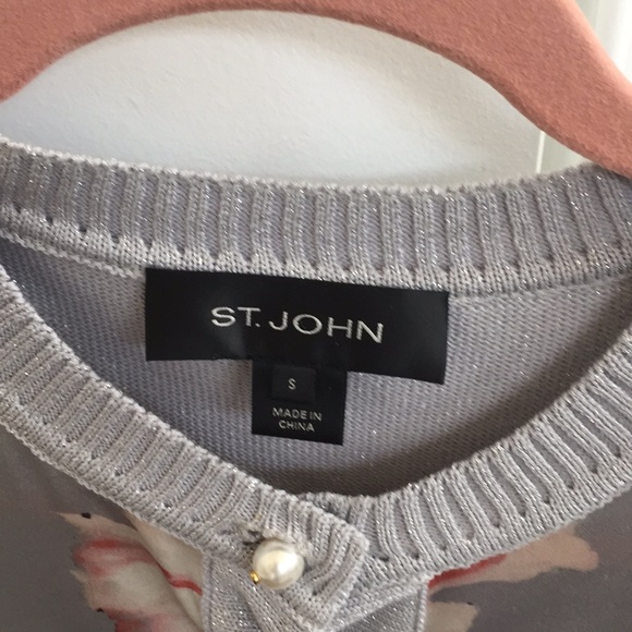 St. John Silk Floral Shimmer Cardigan Sweater, Size Small - Picture 3 of 4